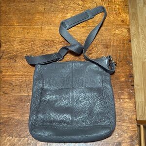 Dark Gray Leather Messenger Bag with Adjustable Strap and Flap Closure